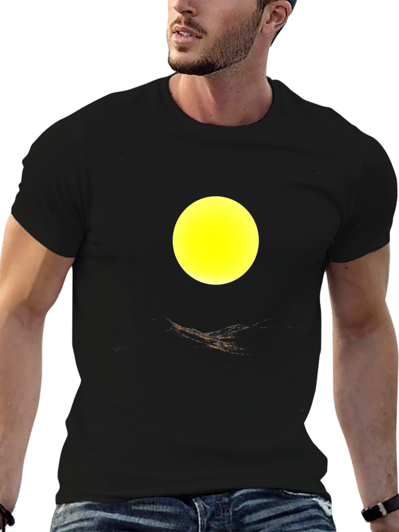 Black Abstract Yellow Circle Design Black T-Shirt view 6