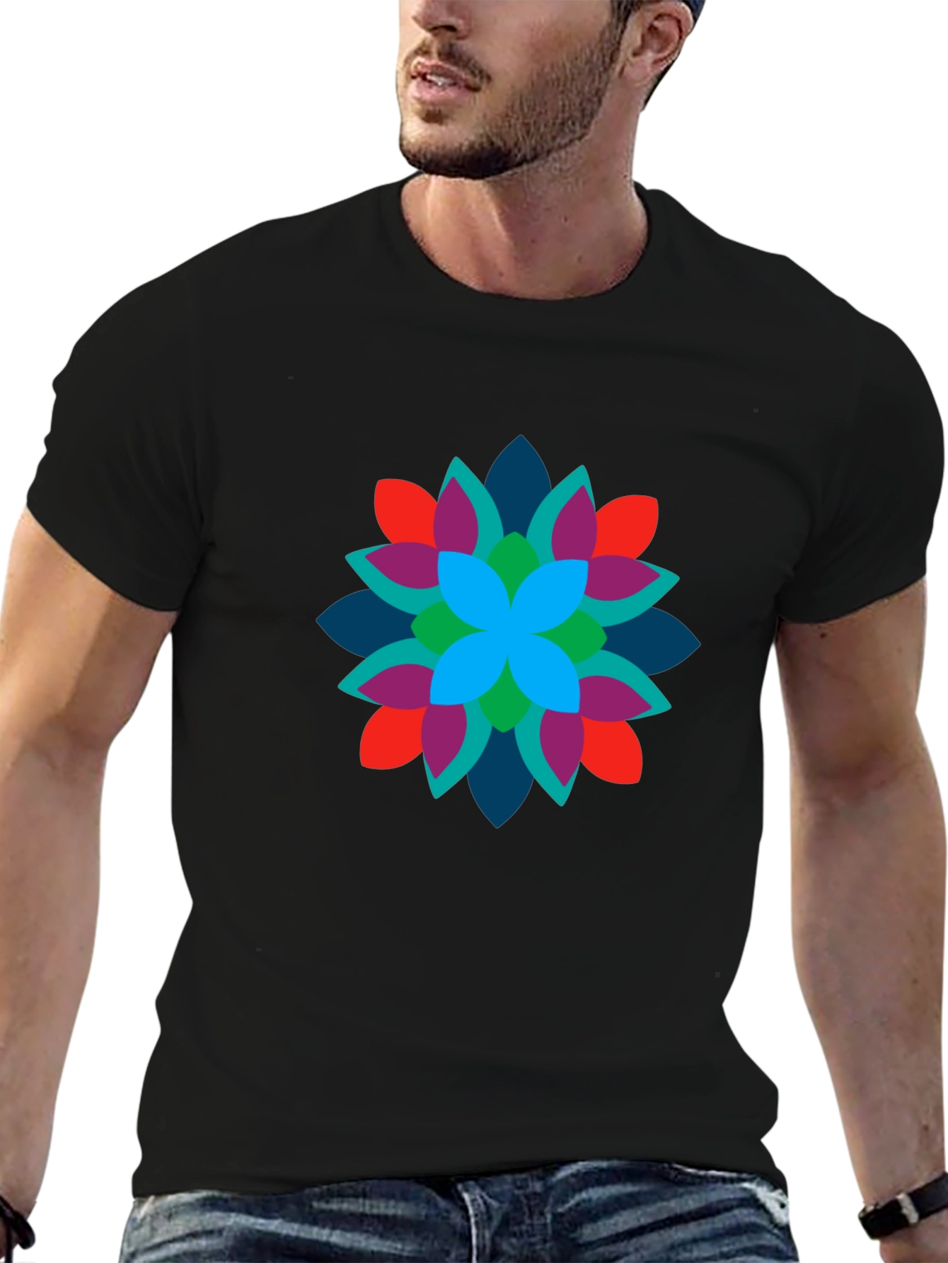 Black Floral Burst Black T-Shirt - Vibrant Design view 6