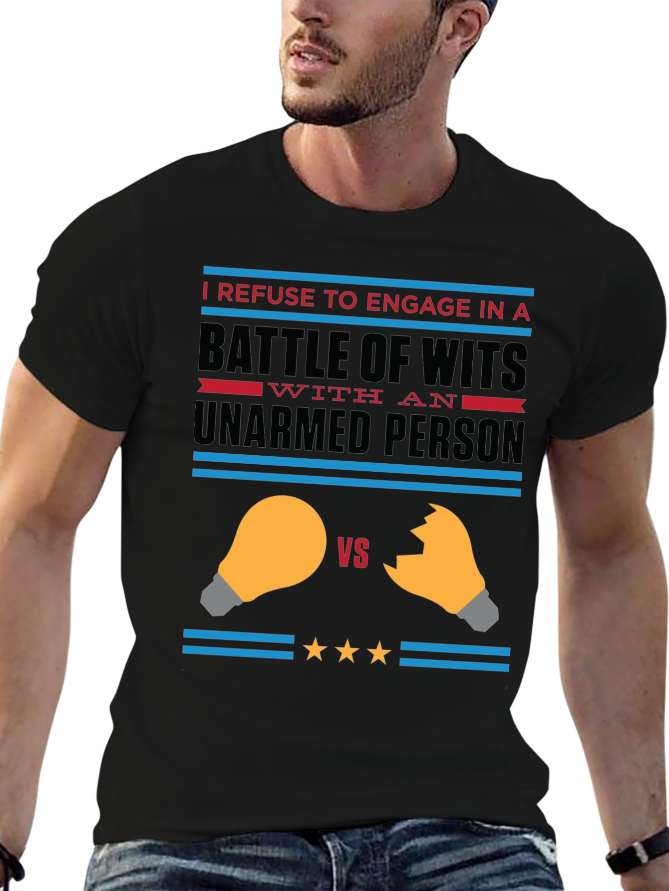 Black Funny "Battle of Wits" Graphic Tee view 6