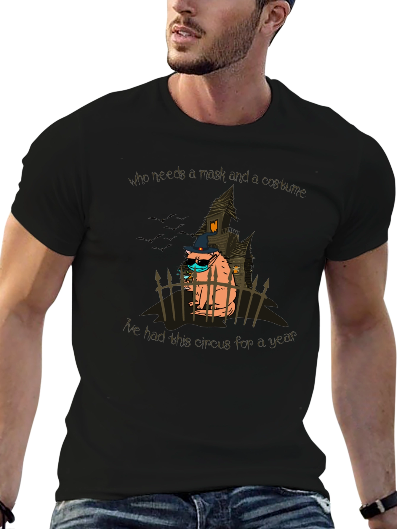 Black Halloween Cat T-Shirt: Circus Costume view 6