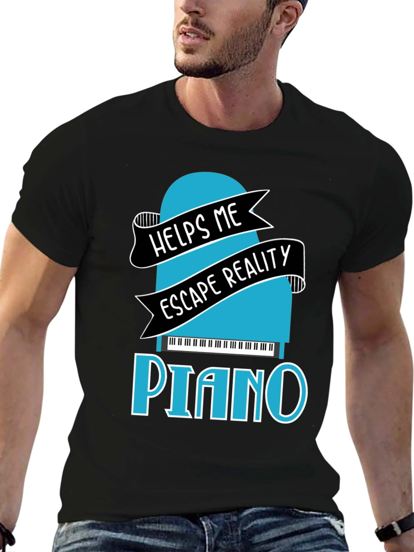 Black Piano Escape Reality Graphic T-Shirt view 6