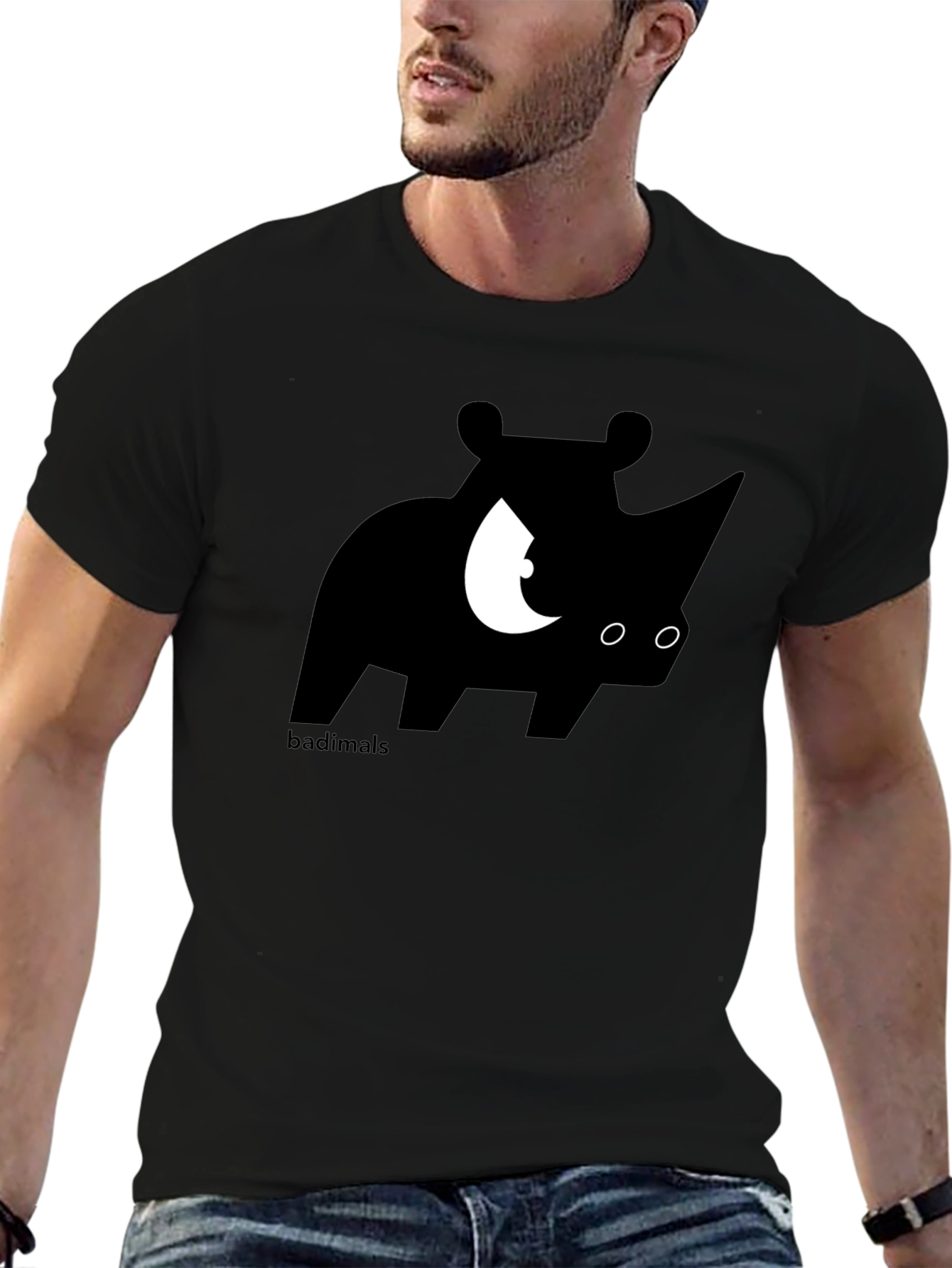Black Rhinoceros Graphic Print Black T-Shirt view 6
