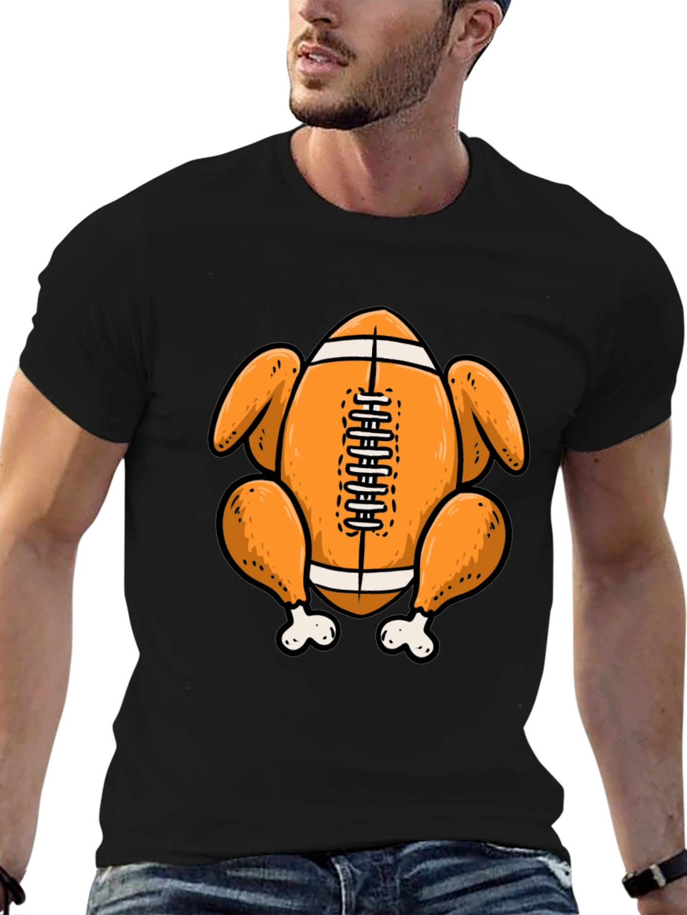 Black Thanksgiving Football Turkey T-Shirt view 6