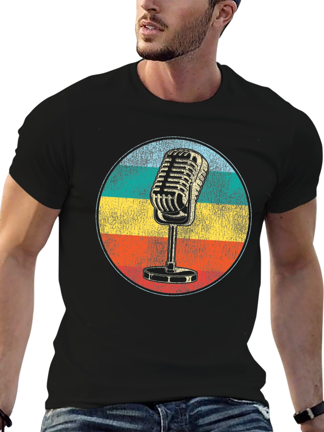 Black Vintage Microphone Graphic Tee view 6