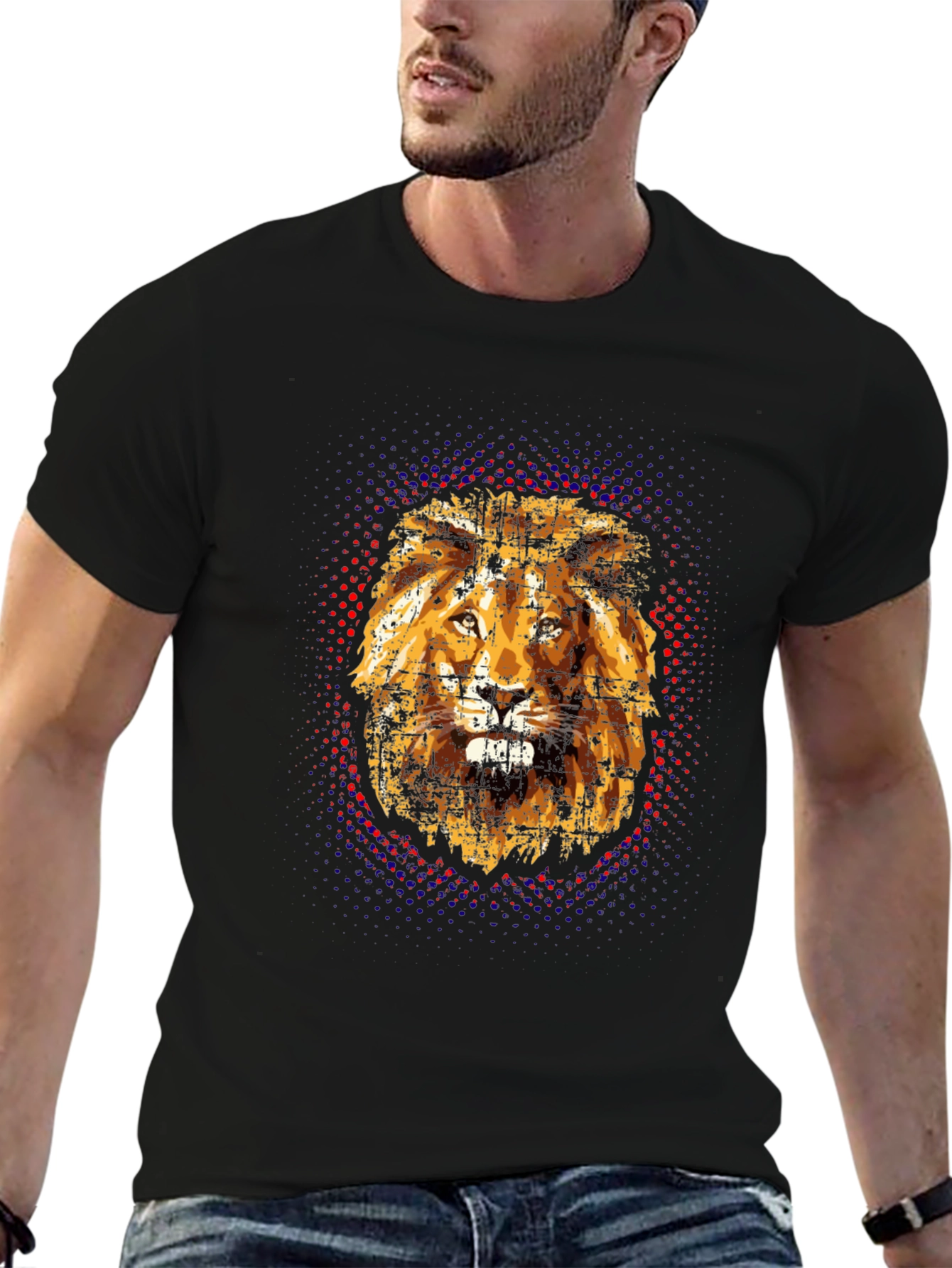 Black Lion Graphic Print Black T-Shirt view 6