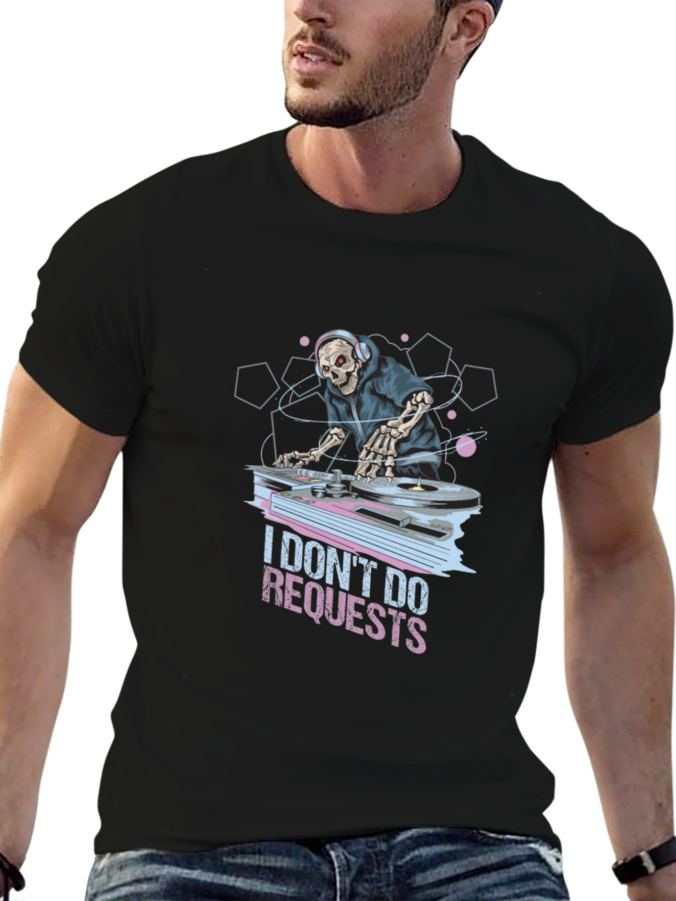 Black I Don't Do Requests T-Shirt DJ Skeleton Graphic Tee view 6