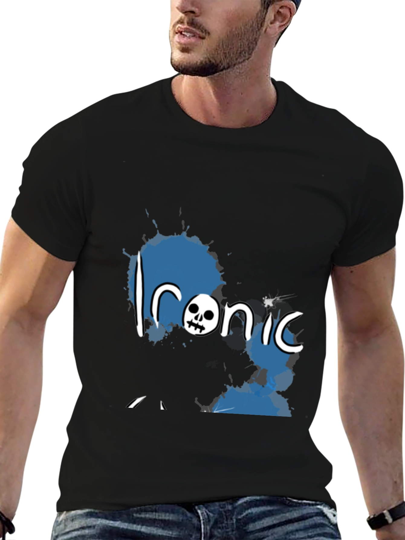 Black Ironic Skull Graphic Black T-Shirt view 6
