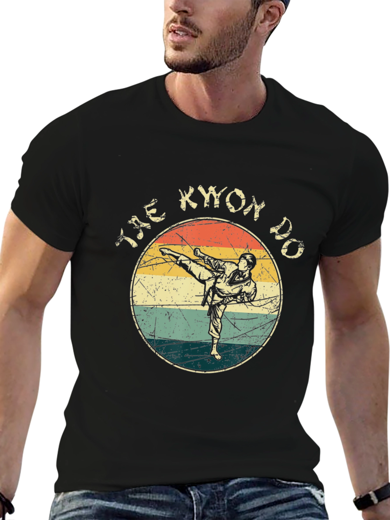 Black Taekwondo Retro Style Graphic Tee - Black T-Shirt view 6