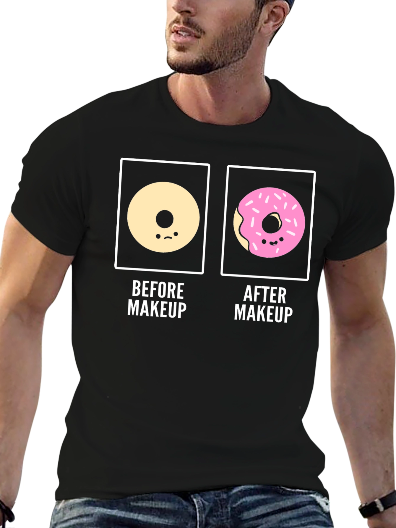 Black Donut Before & After Makeup Funny T-Shirt view 6