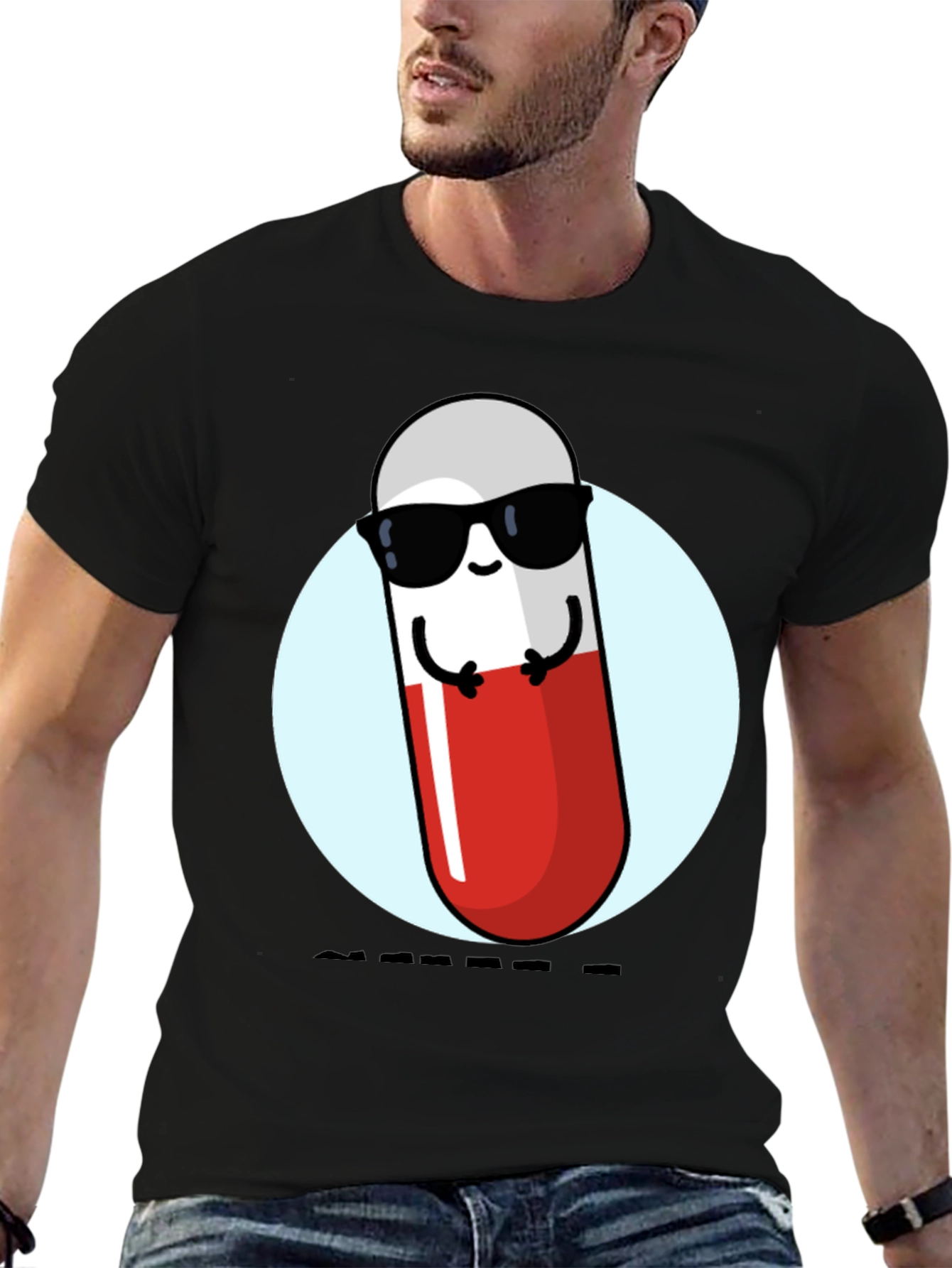 Black Cool Pill T-Shirt - Fun Novelty Graphic Tee view 6