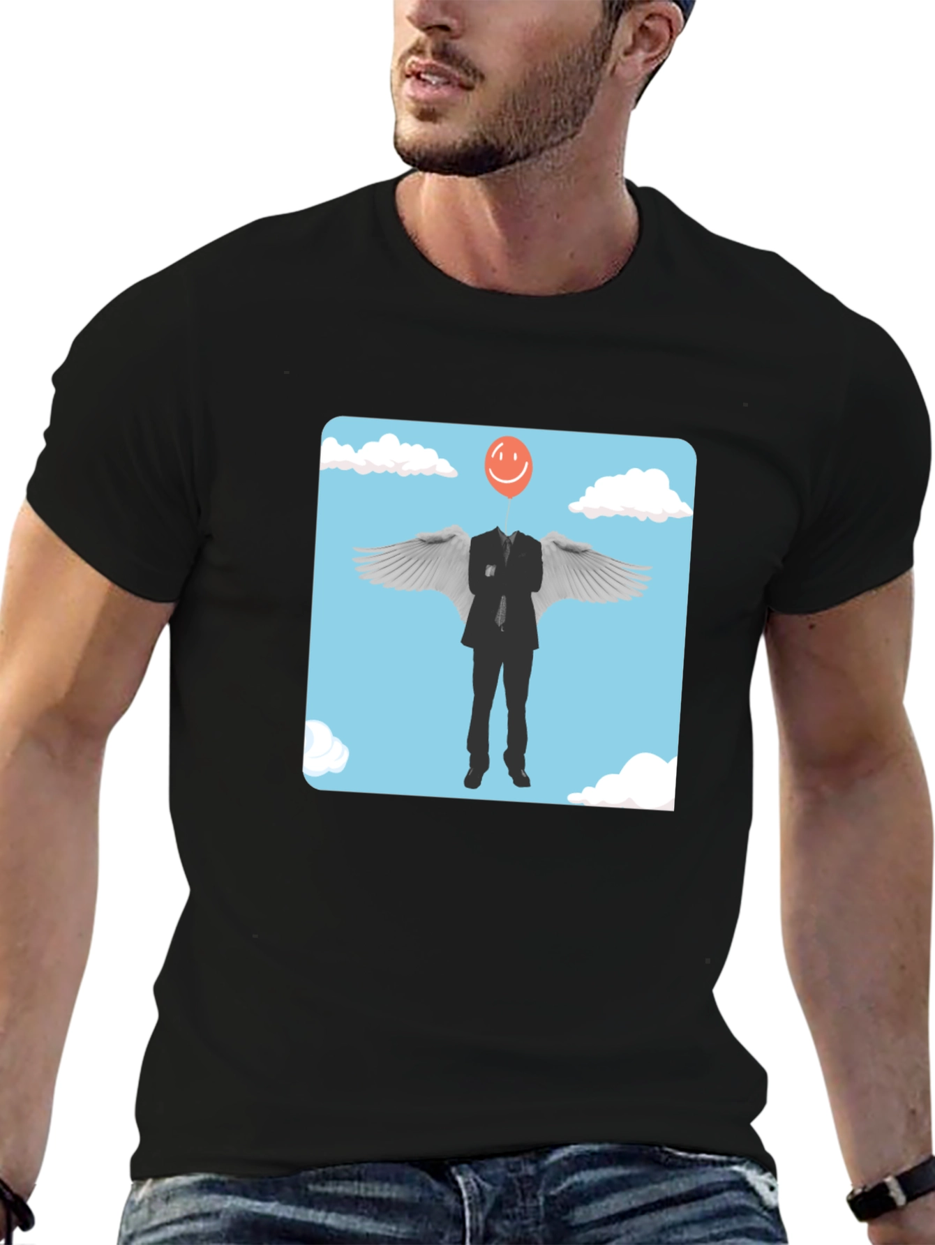 Black Smiling Balloon Angel Graphic Tee view 6