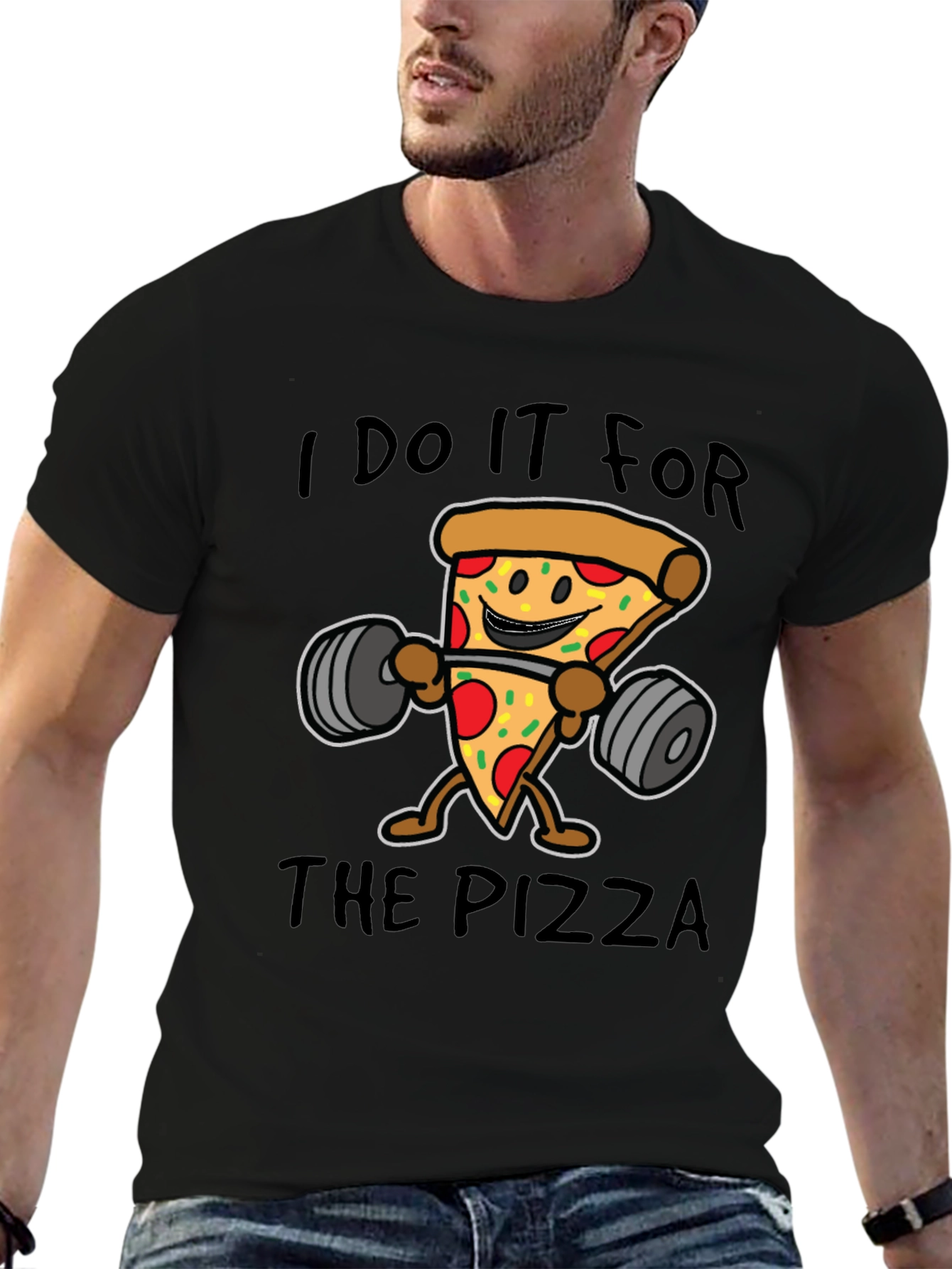 Black I Do It For The Pizza Black T-Shirt view 6