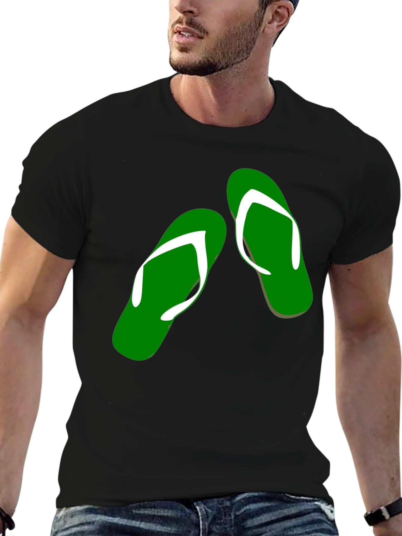 Black Green Flip Flop Graphic Tee - Casual Style view 6