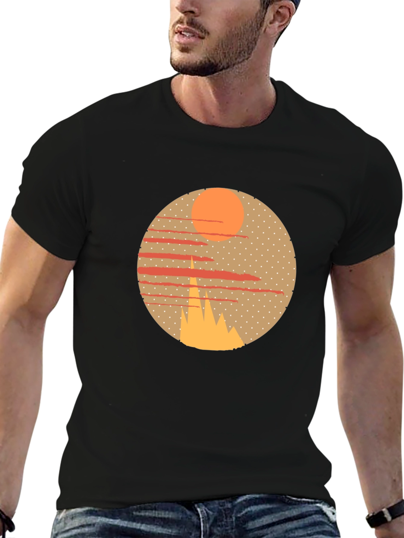 Black Abstract Landscape Graphic Tee view 6