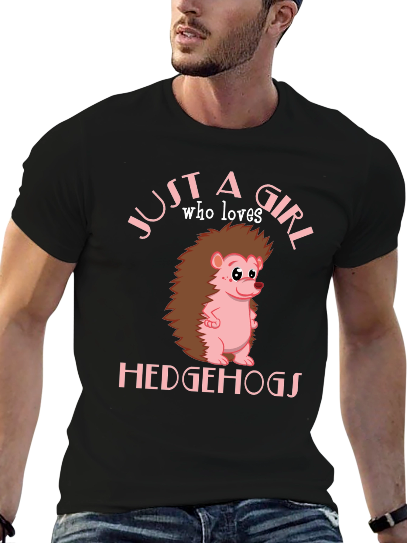Black Just a Girl Who Loves Hedgehogs T-Shirt view 6