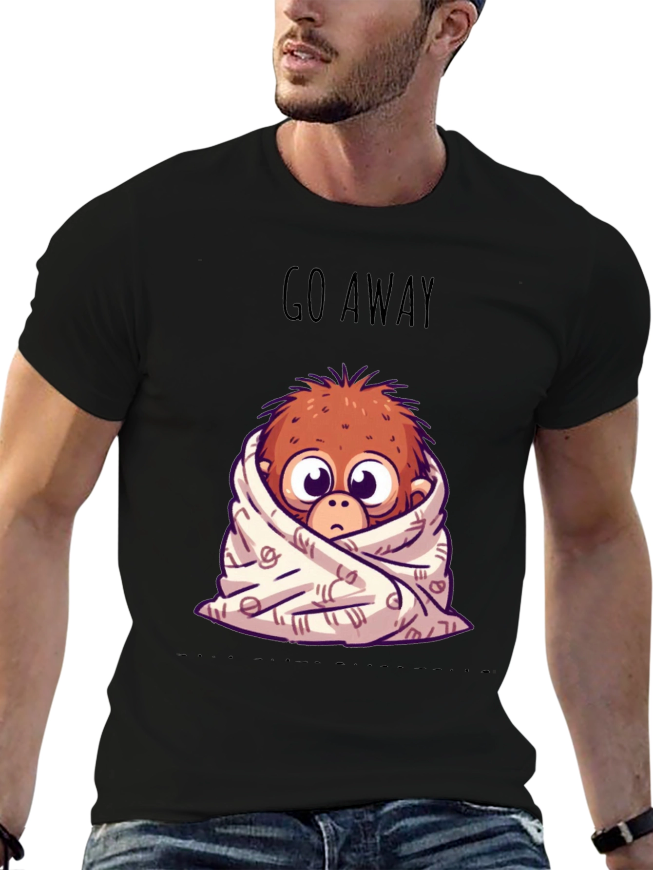 Black Cozy Monkey Graphic T-Shirt - Go Away view 6
