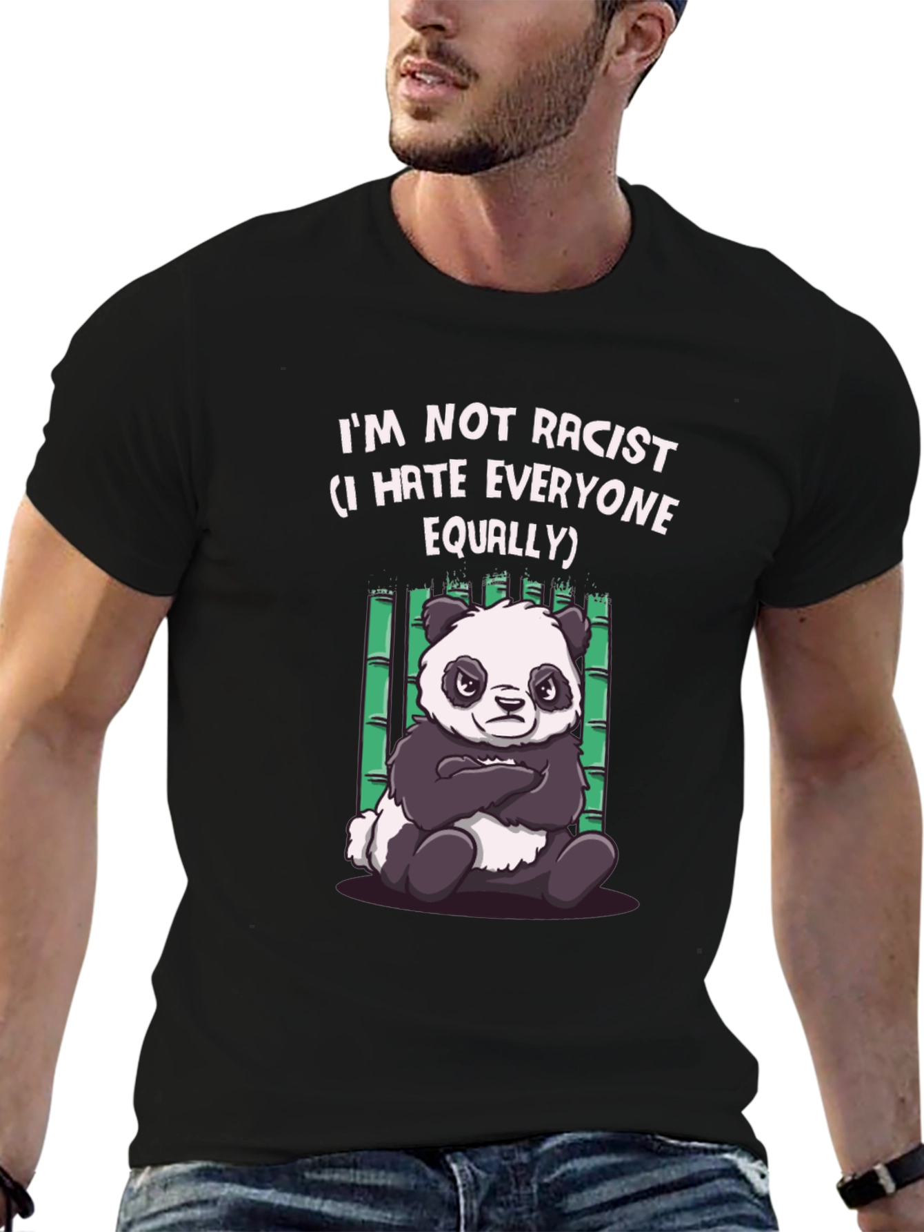 Black I Hate Everyone Equally Panda Graphic T-Shirt view 6