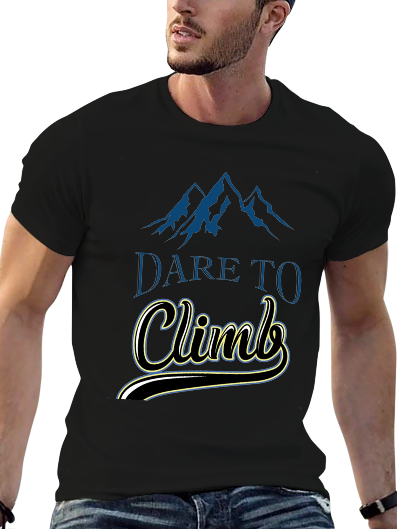 Black Dare To Climb Graphic Tee - Black Cotton T-Shirt view 6