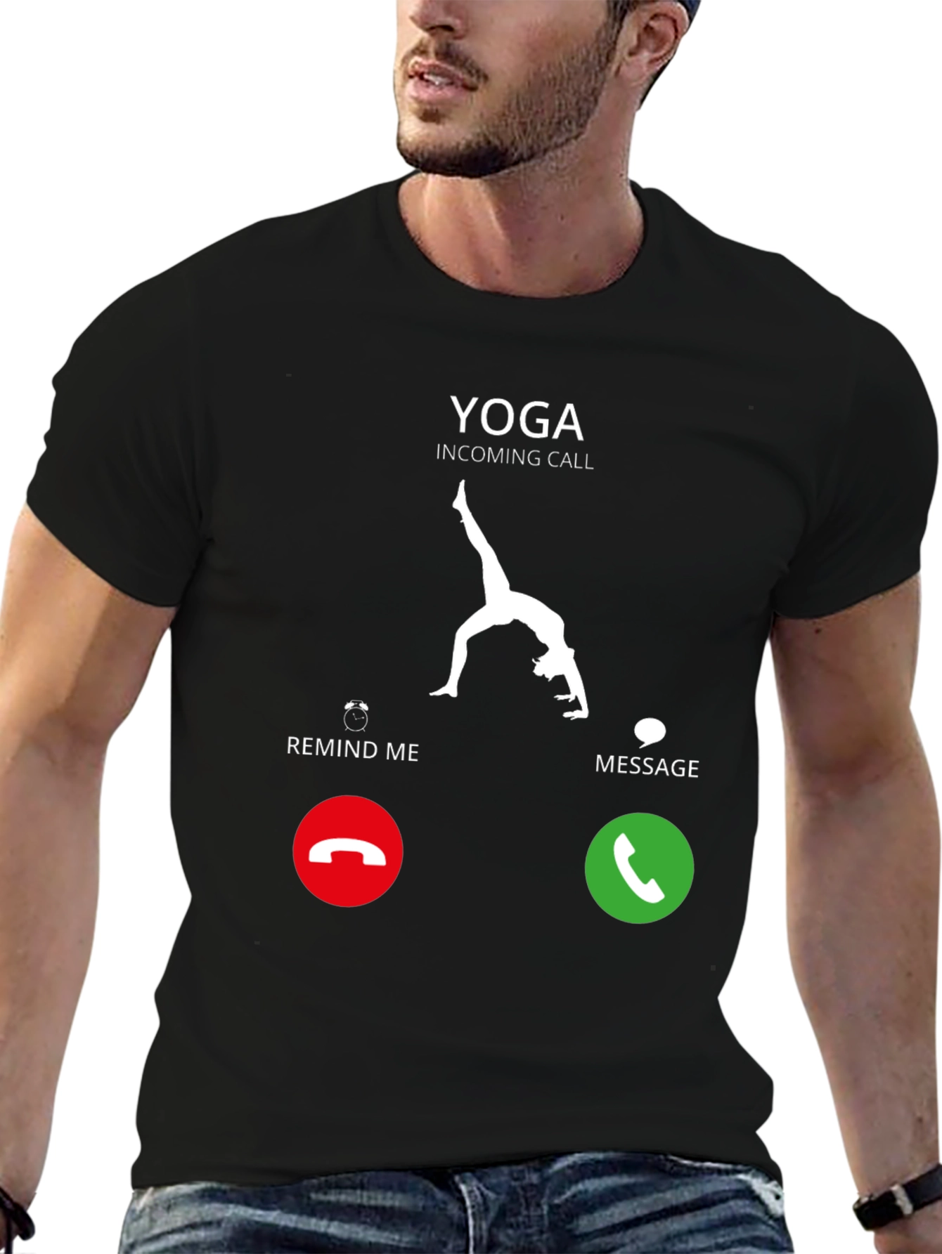 Black Yoga Incoming Call Funny Graphic T-Shirt view 6