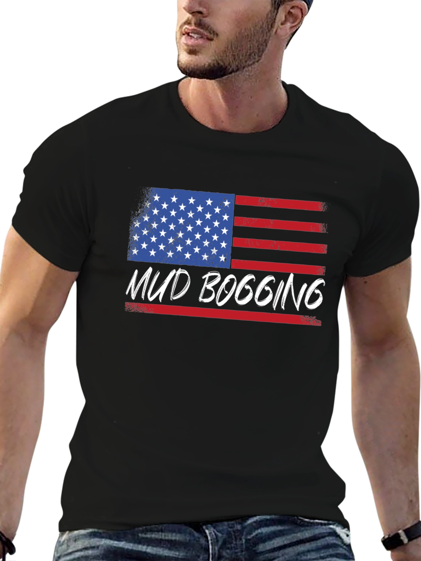 Black Mud Bogging American Flag T-Shirt view 6