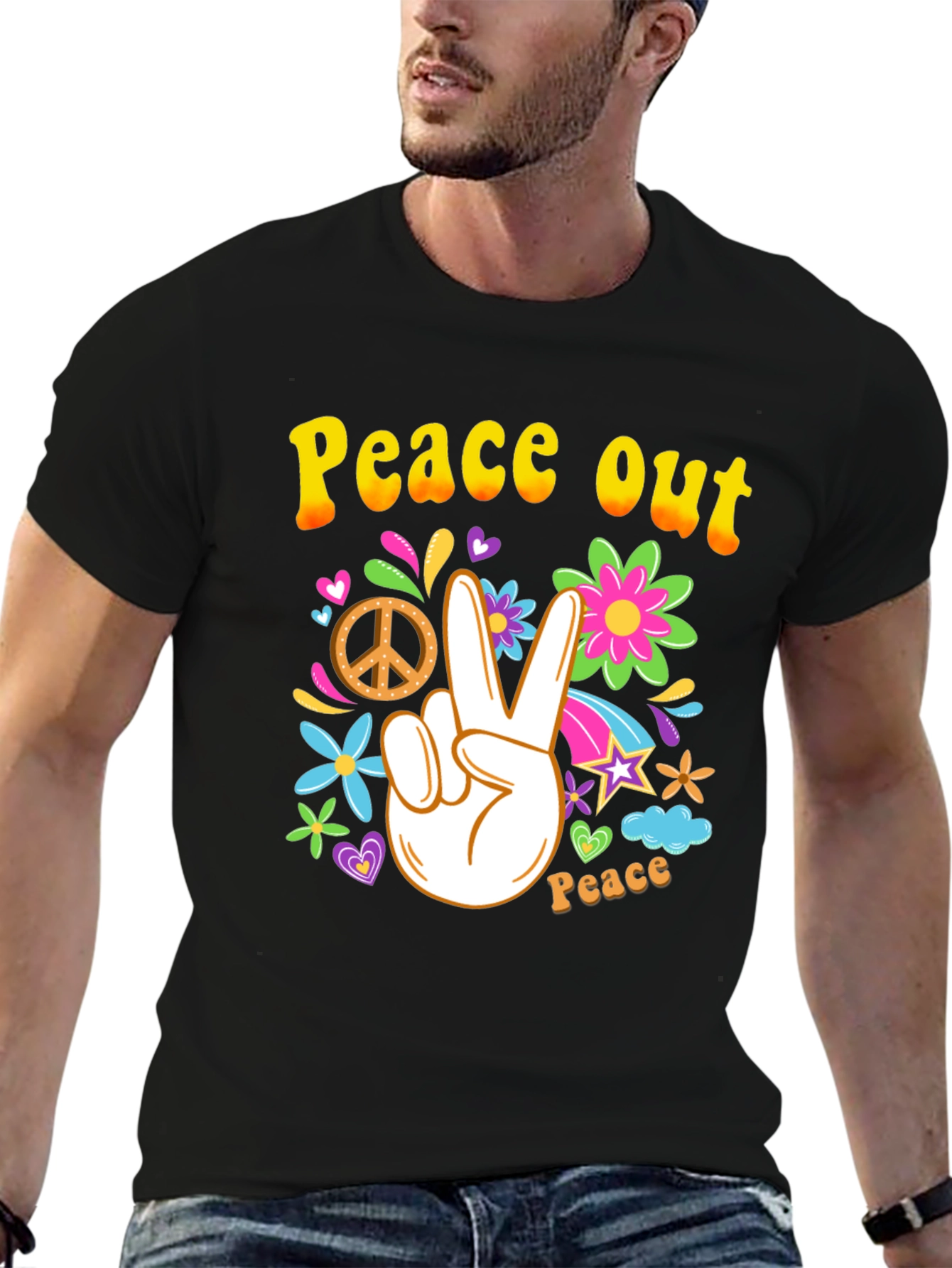 Black Peace Out T-Shirt - Hippie Style view 6