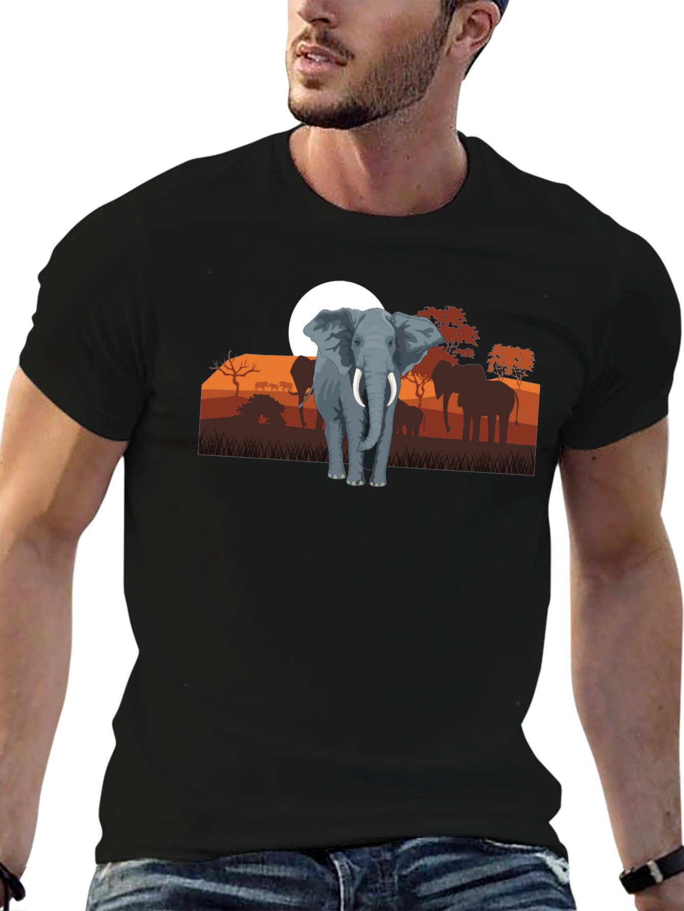 Black Elephant Sunset Graphic Tee - Wildlife Shirt view 6