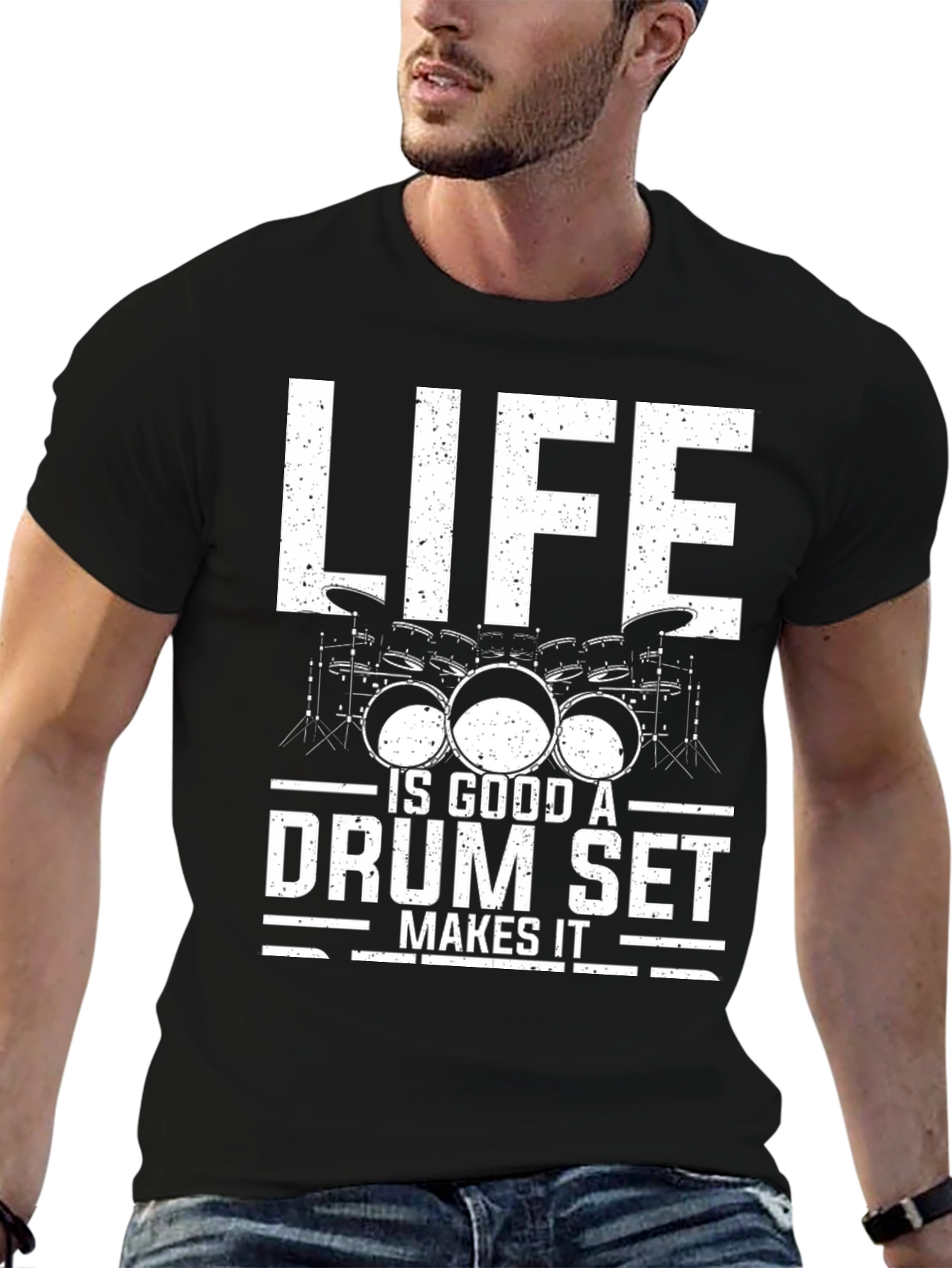 Black Drum Set T-Shirt: Life is Good Band Tee view 6