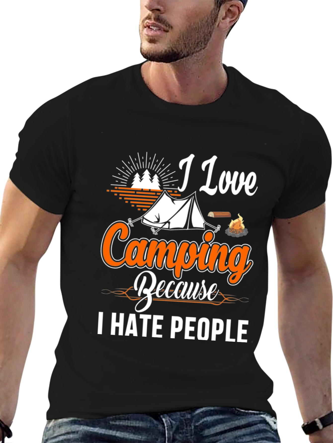 Black Camping Humor Graphic Tee - I Love Camping, I Hate People T-Shirt view 6