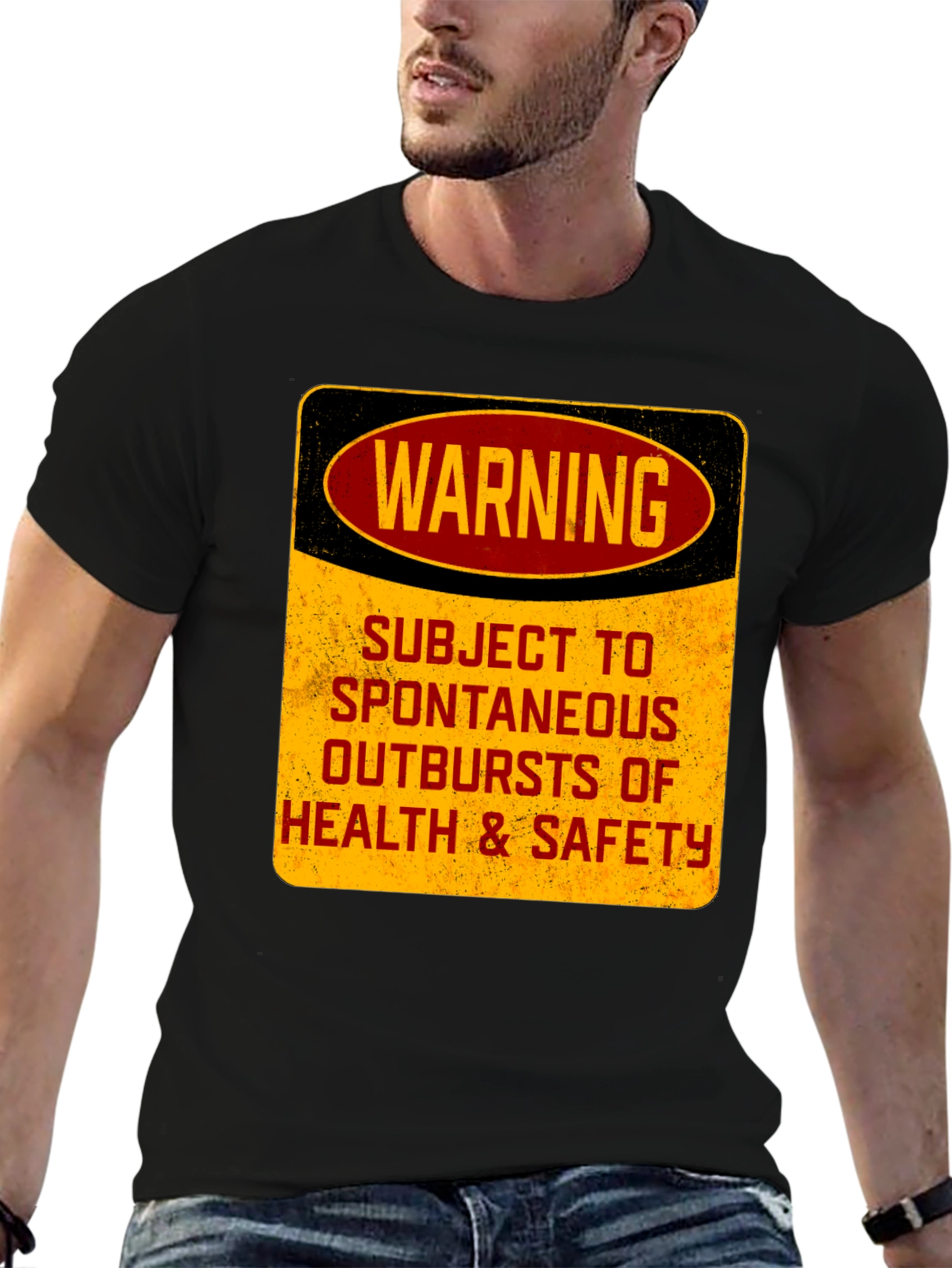 Black Warning: Spontaneous Outbursts T-Shirt - Funny Health & Safety Tee view 6