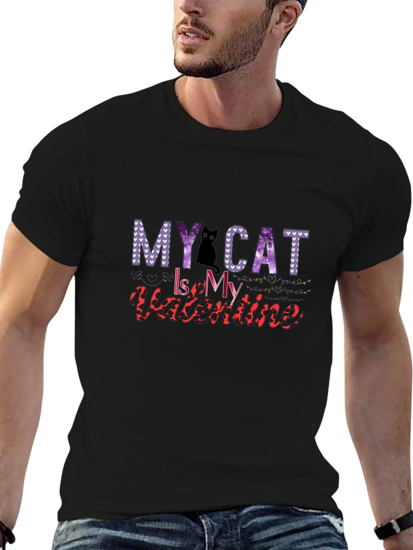 Black My Cat is My Valentine T-Shirt view 6