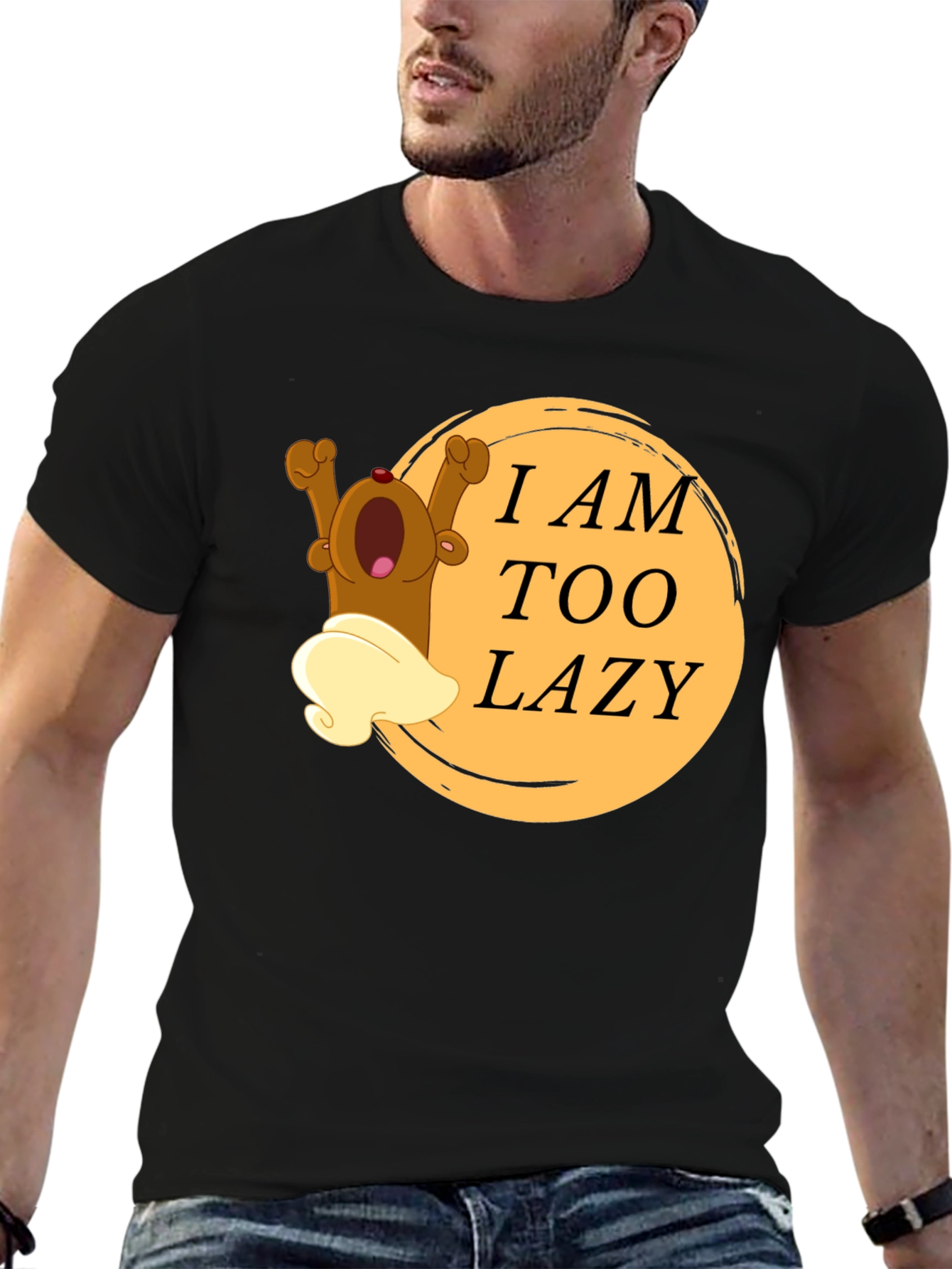 Black Lazy Bear Cartoon Graphic T-Shirt view 6