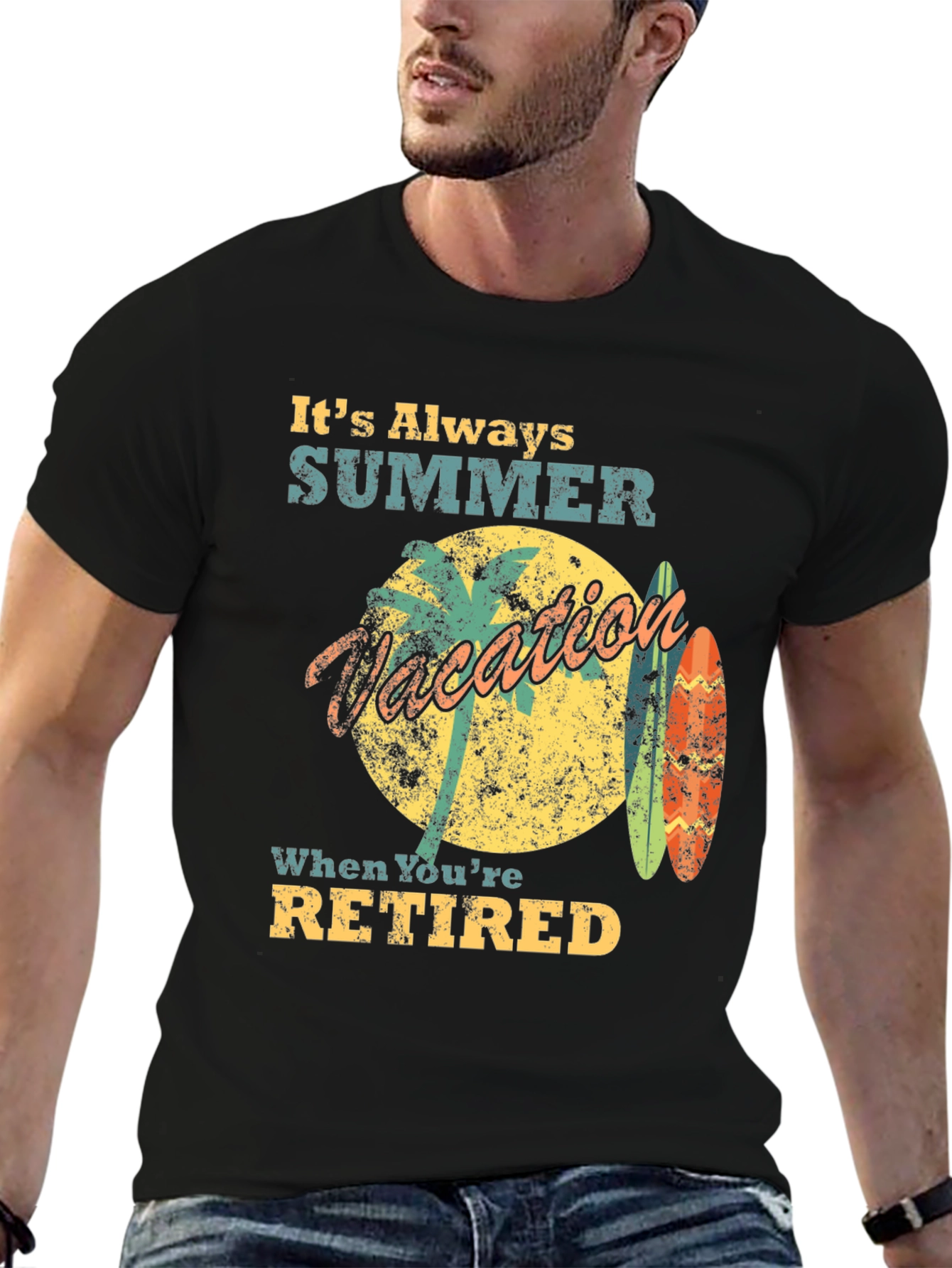 Black Retired Summer Vacation T-Shirt view 6