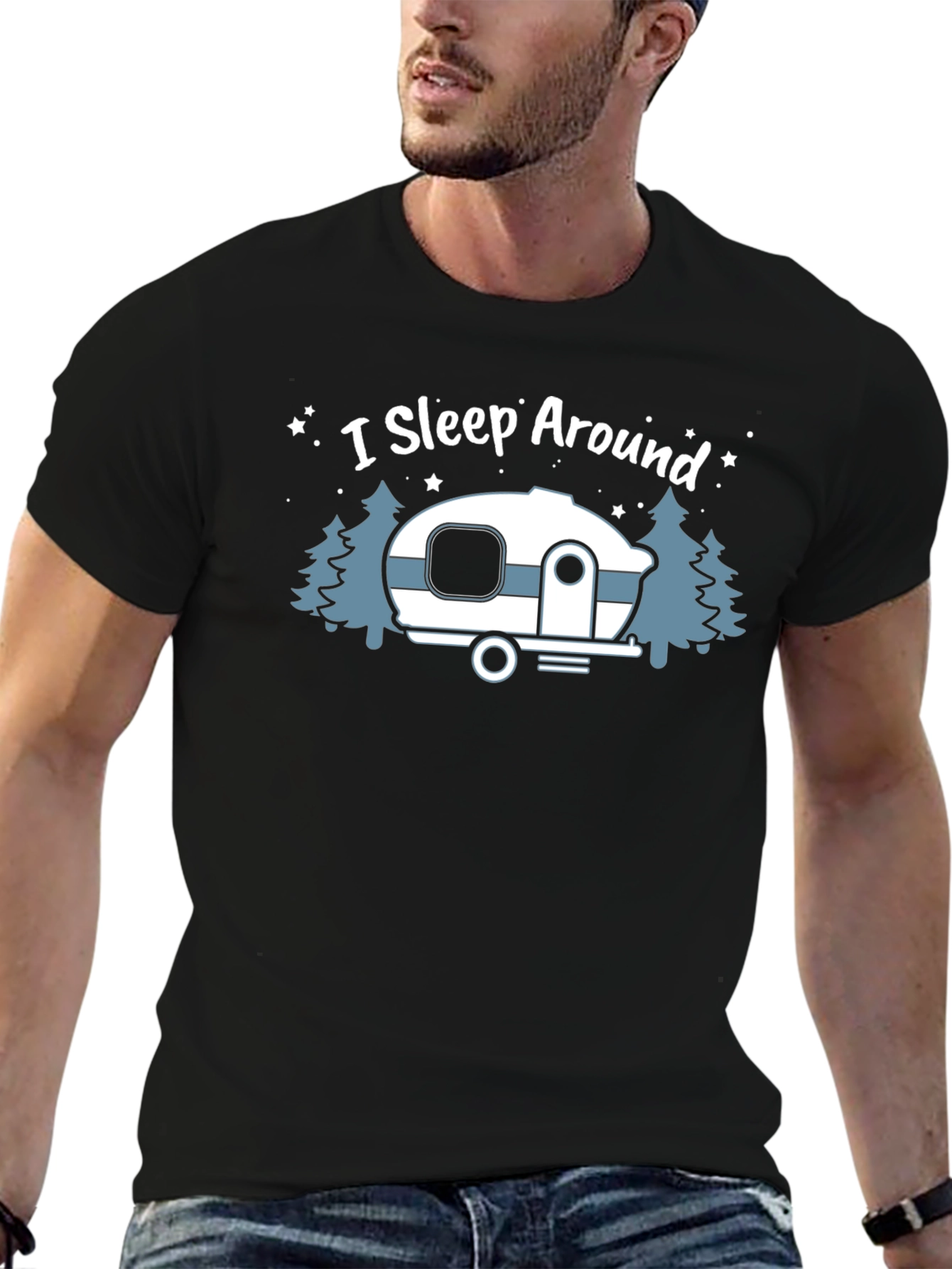 Black I Sleep Around Camper Graphic T-Shirt view 6
