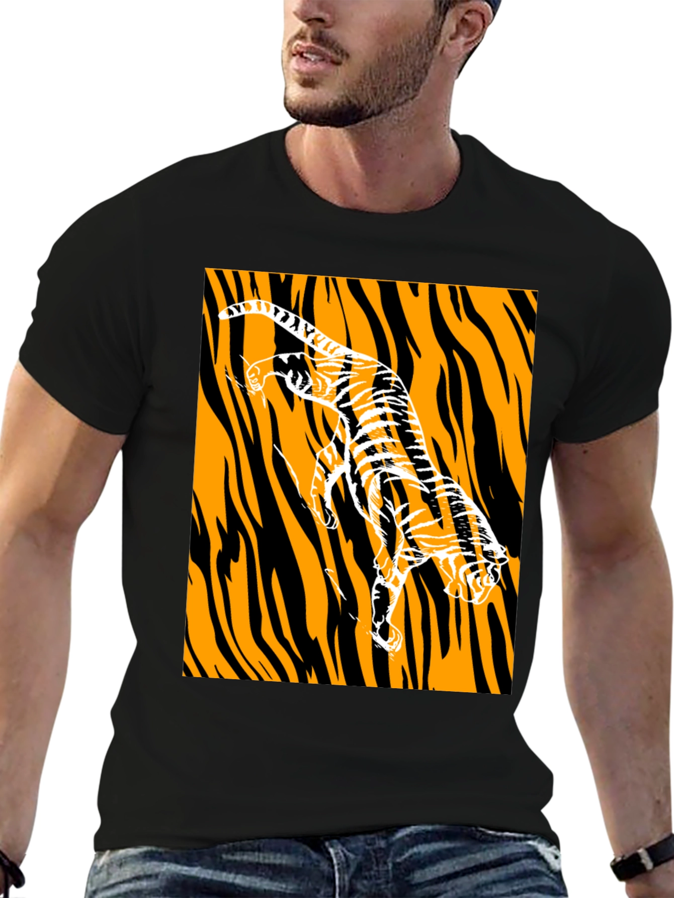Black Tiger Graphic Print Black T-Shirt view 6