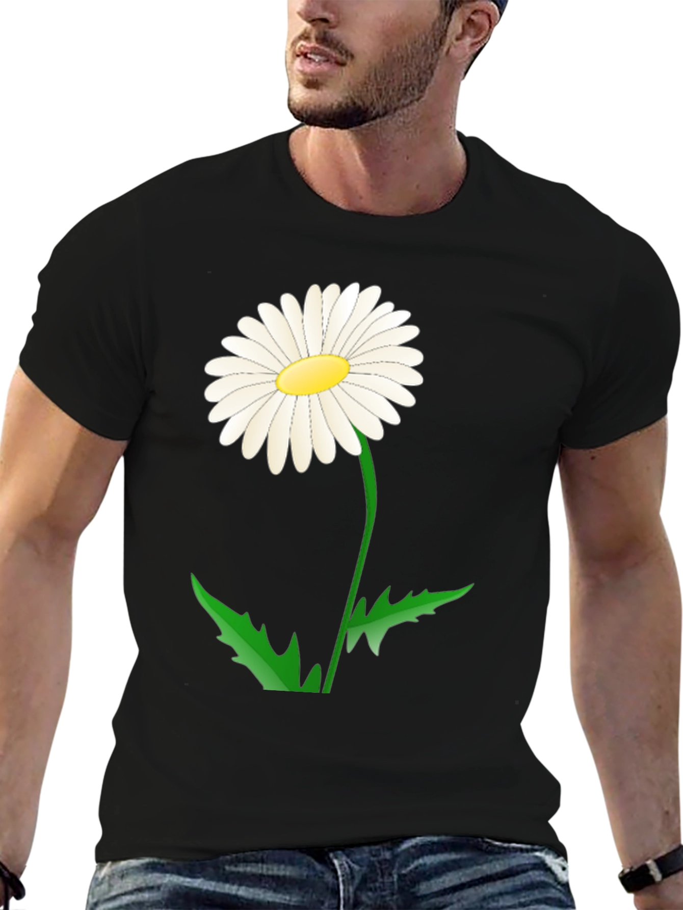 Black Daisy Flower Graphic Tee - Black Cotton Blend view 6