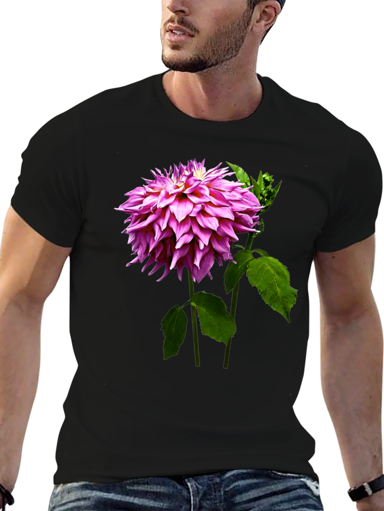 Black Floral Print Tee - Black Cotton Blend T-Shirt view 6