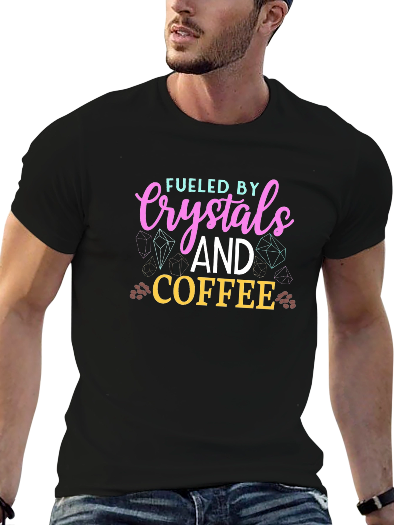 Black Fueled By Crystals and Coffee T-Shirt view 6