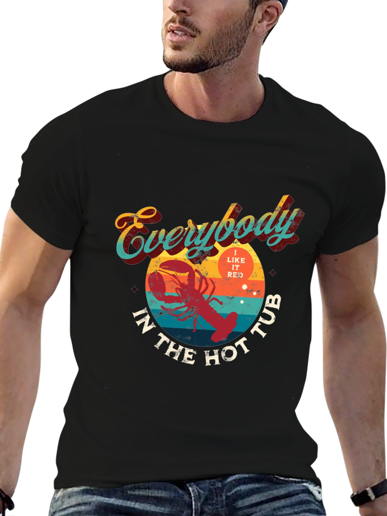 Black Everybody In The Hot Tub Lobster Graphic T-Shirt view 6