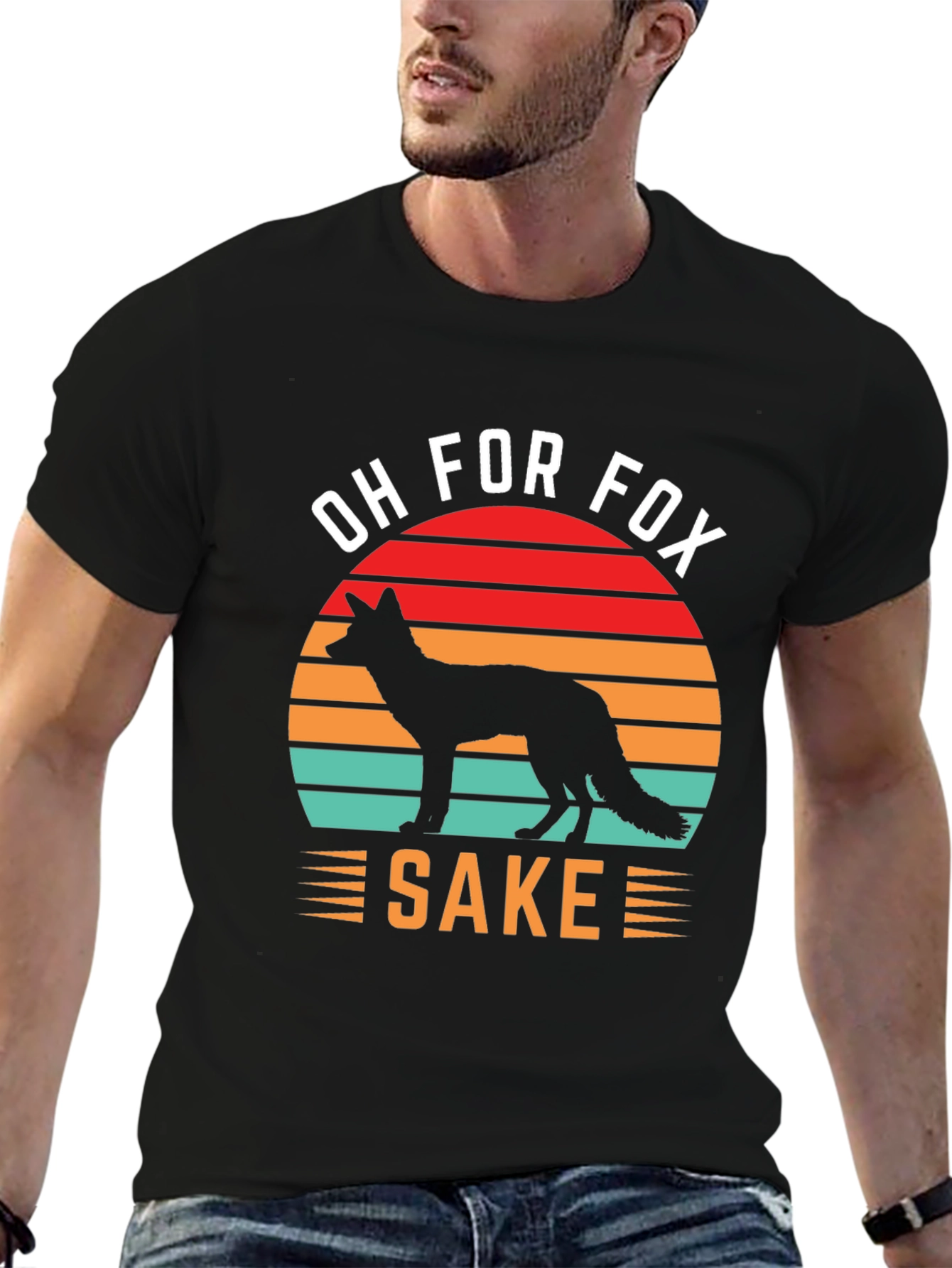 Black Oh For Fox Sake T-Shirt, Novelty Fox Lover Tee view 6