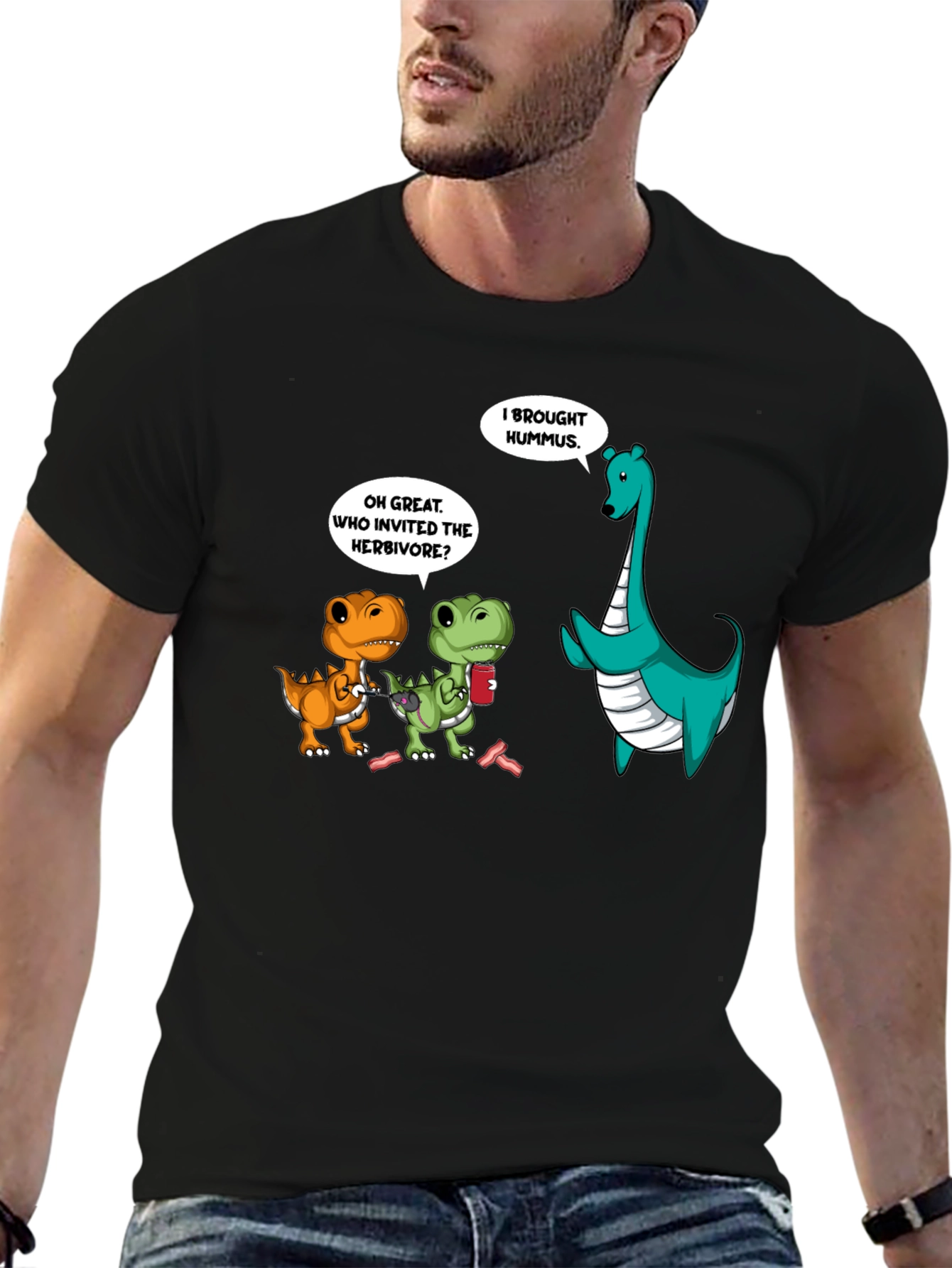 Black Dinosaur Hummus T-Shirt, Funny Graphic Tee view 6