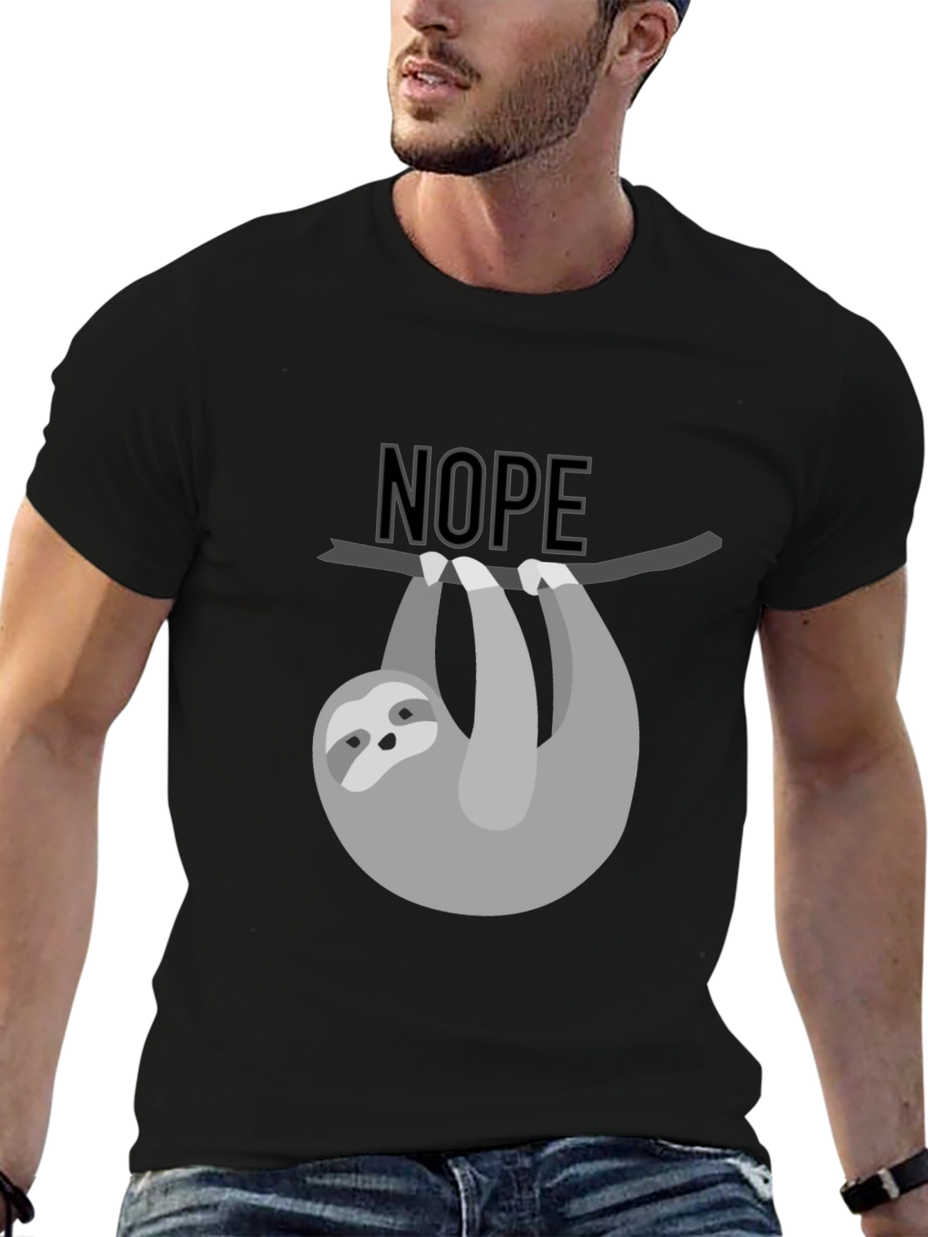 Black Nope Sloth Graphic Tee - Men's Black T-Shirt view 6