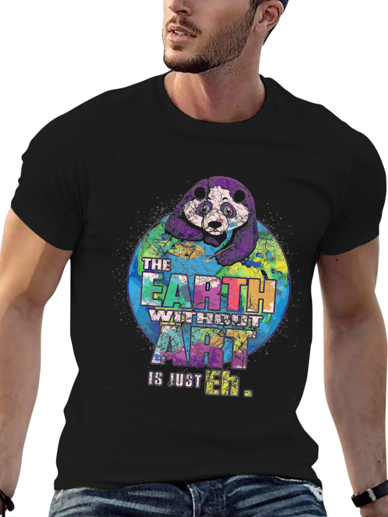 Black Art Lover's Panda Earth Graphic T-Shirt view 6