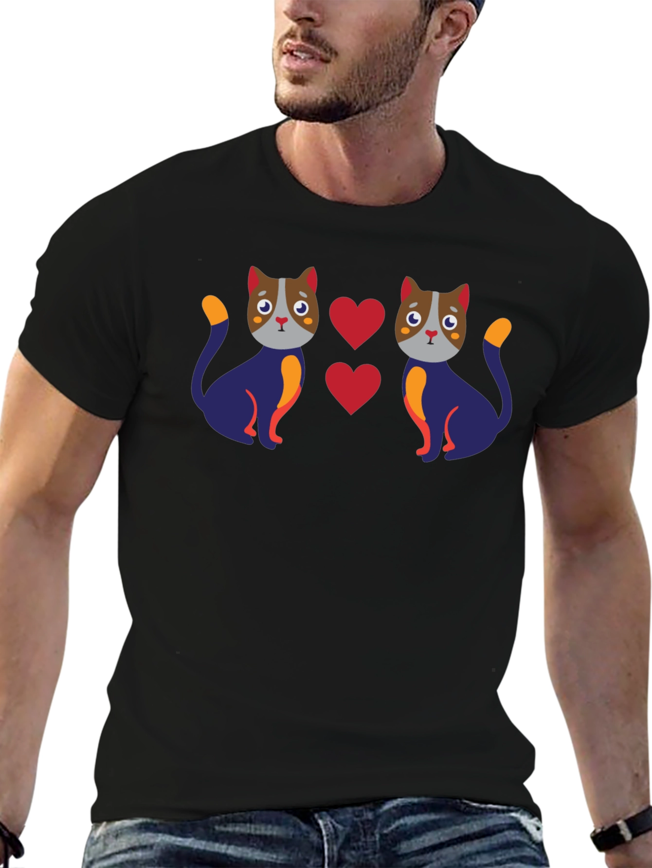 Black Cute Cat Lover Graphic Tee - Black view 6