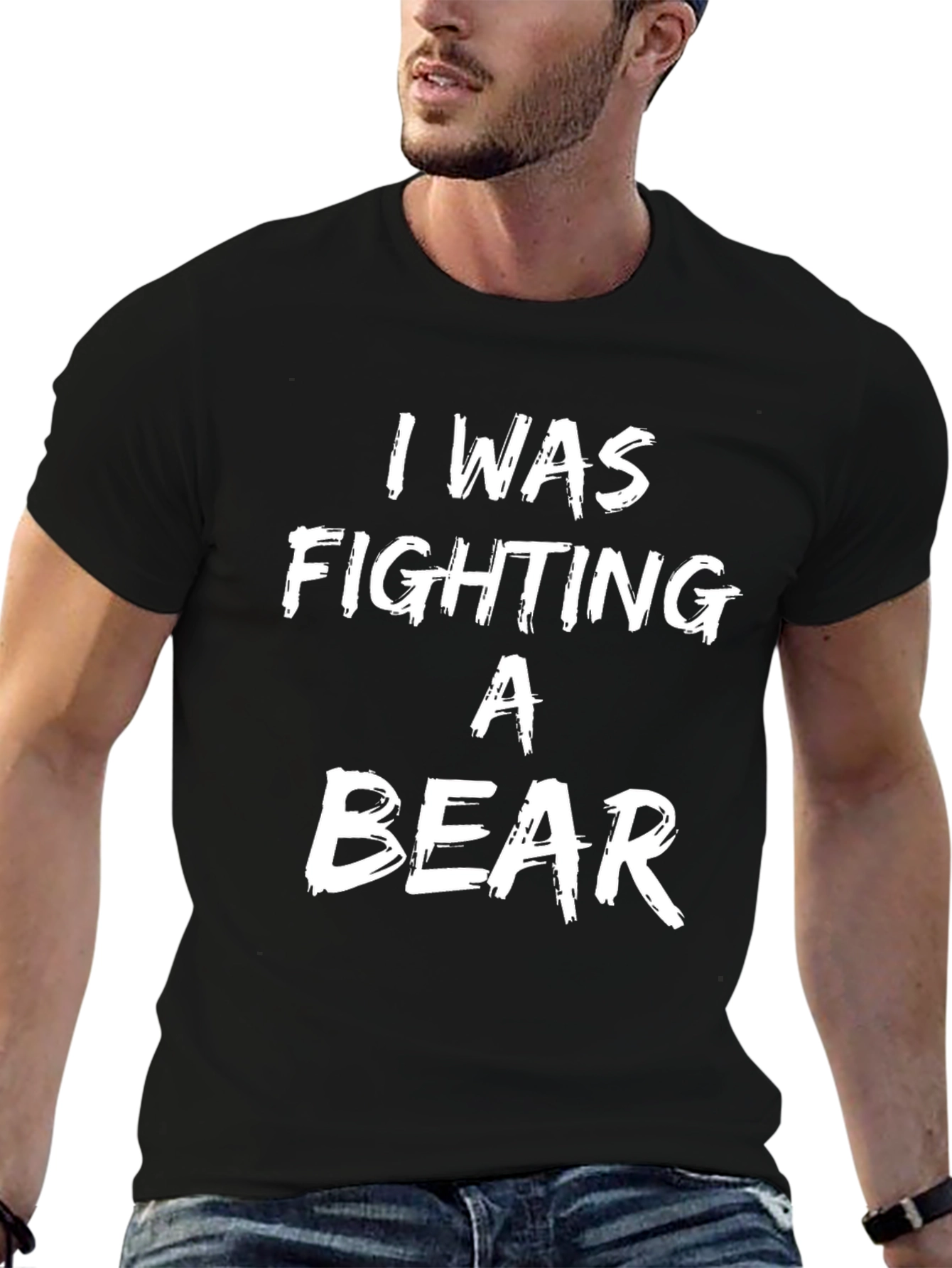 Black I Was Fighting a Bear Graphic T-Shirt view 6