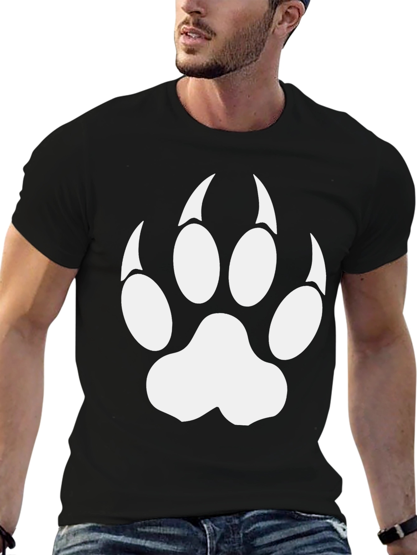Black Cool Black T-Shirt with White Paw Print view 6