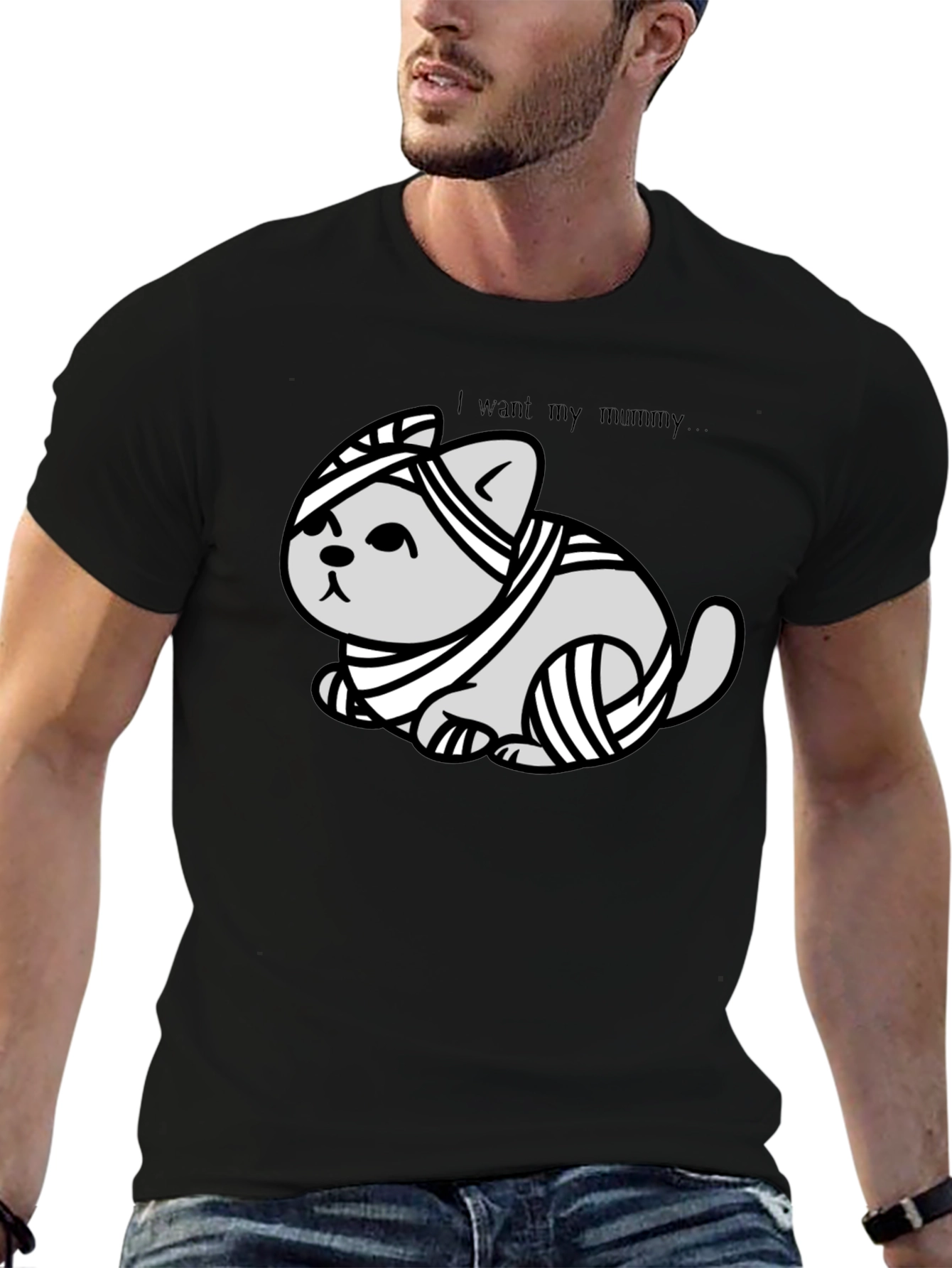 Black Mummy Cat T-Shirt - I Want My Mummy view 6