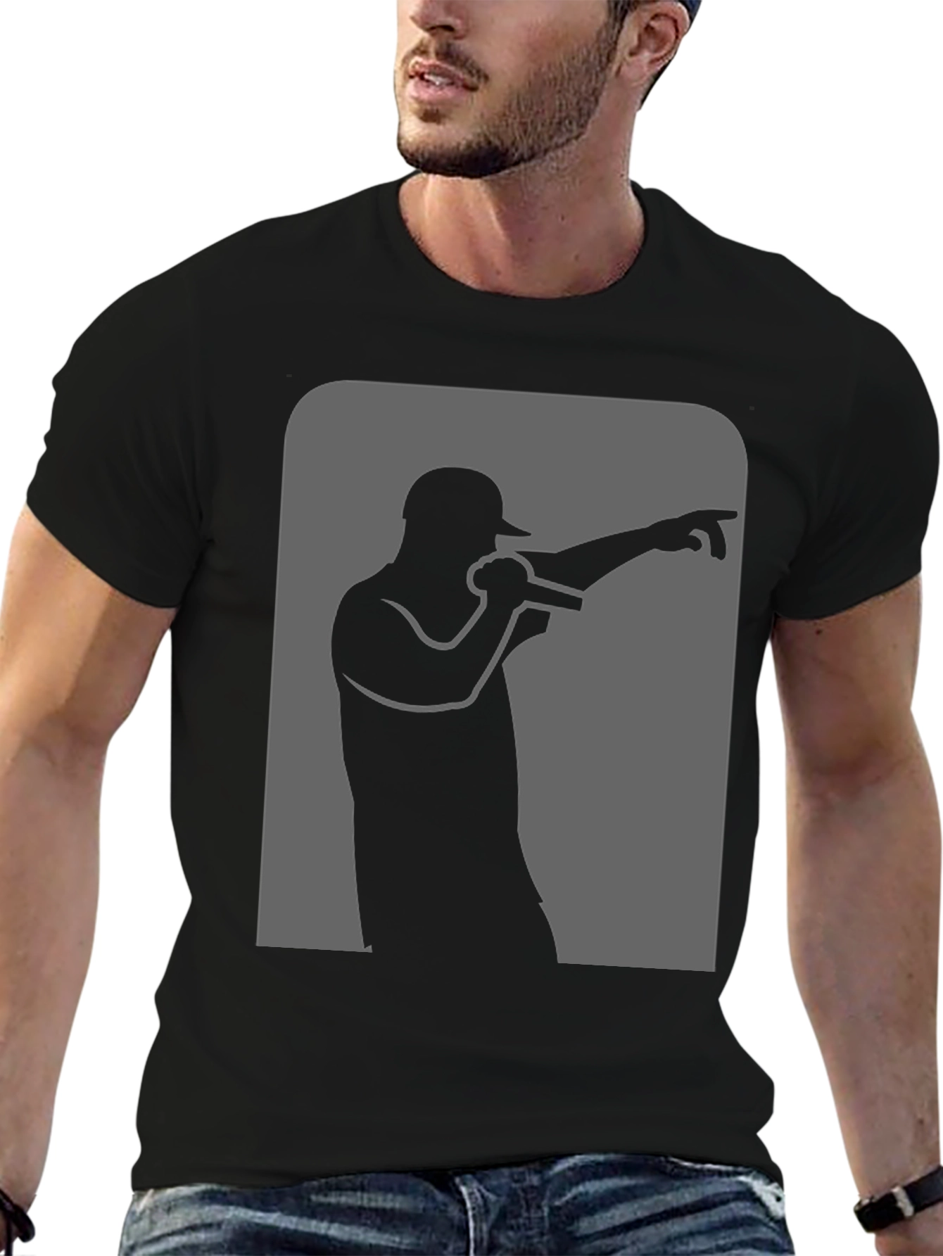 Black Rapper Silhouette Graphic Black T-Shirt view 6