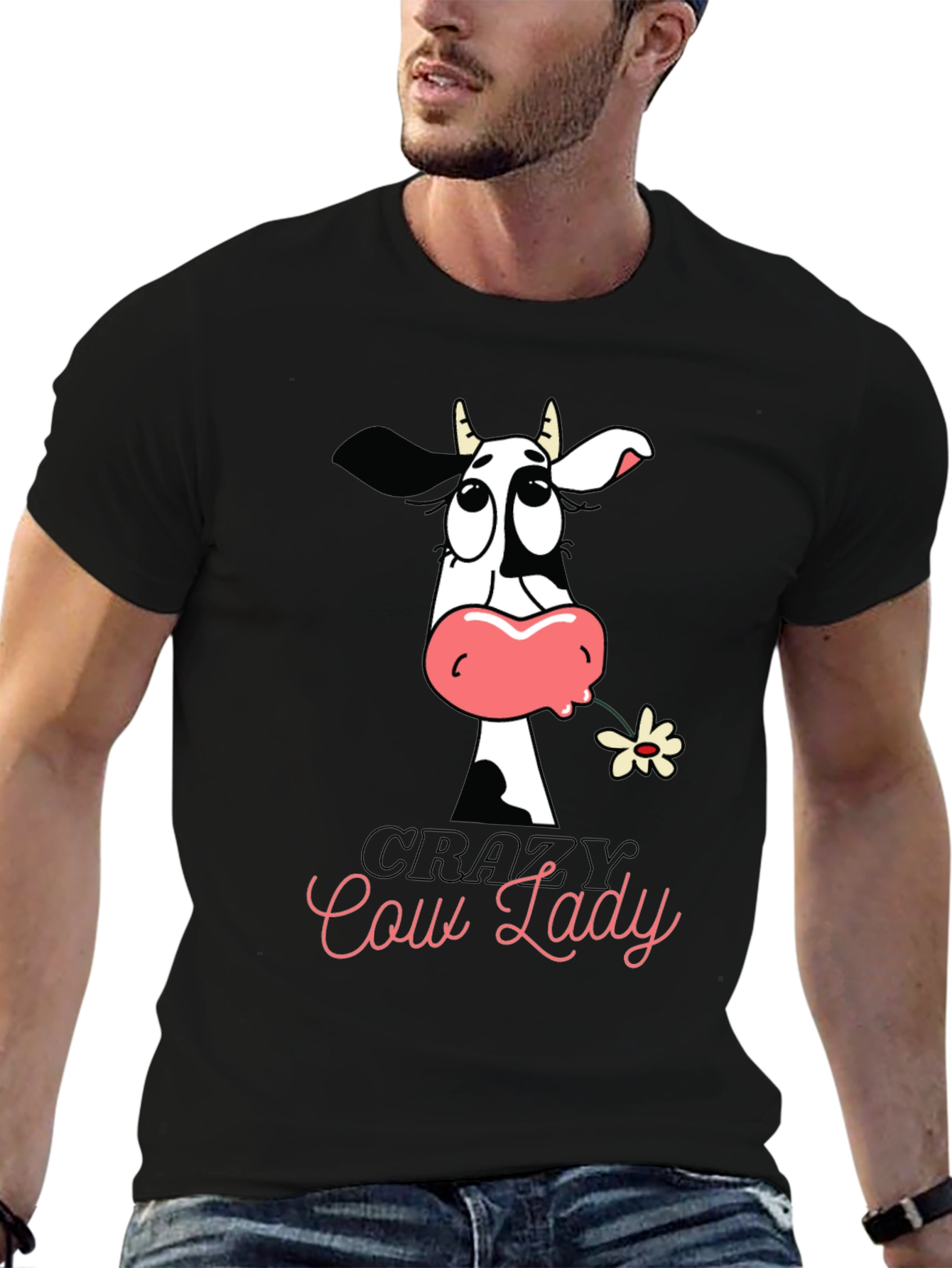 Black Crazy Cow Lady Graphic Tee - Black Cotton T-Shirt view 6