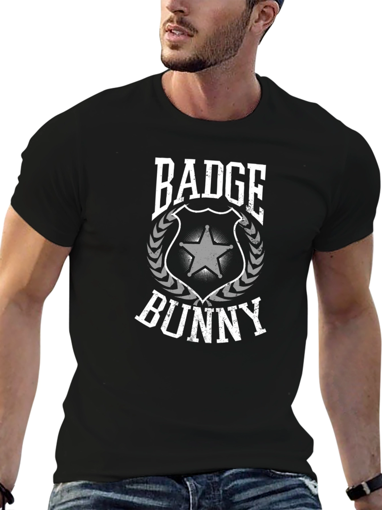 Black Badge Bunny Graphic T-Shirt - Black Crew Neck Tee view 6