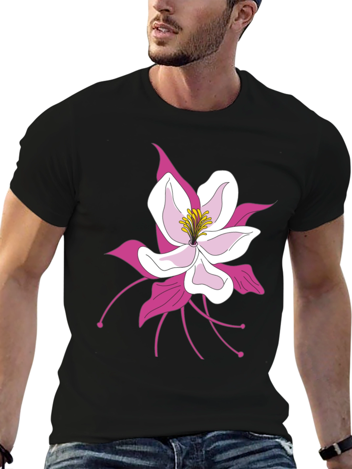 Black Floral Graphic Tee - Black Cotton Blend view 6